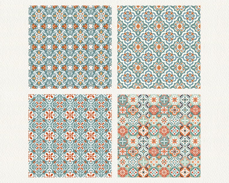 Portuguese Ceramic Tiles Pattern Seamless Digital Papers - printable scrapbook paper instant download, commercial use, 300dpi image 5