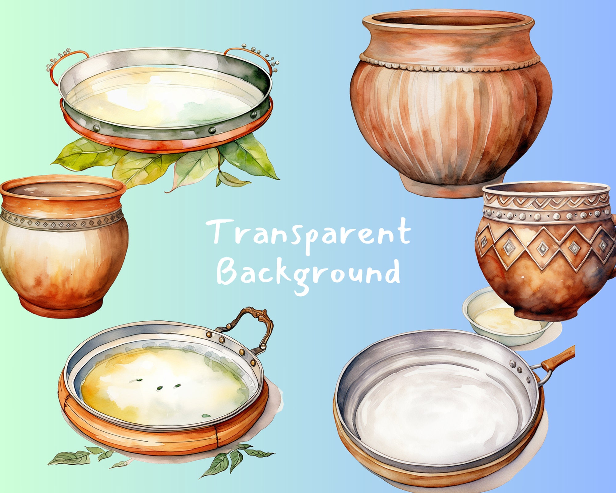 Clay Copper Cookware, Digital Printable Clip Art Graphics in PNG Format ...