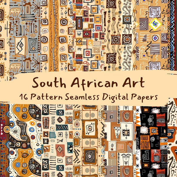 South African Art Pattern Seamless Digital Papers - printable scrapbook paper instant download, commercial use, 300dpi