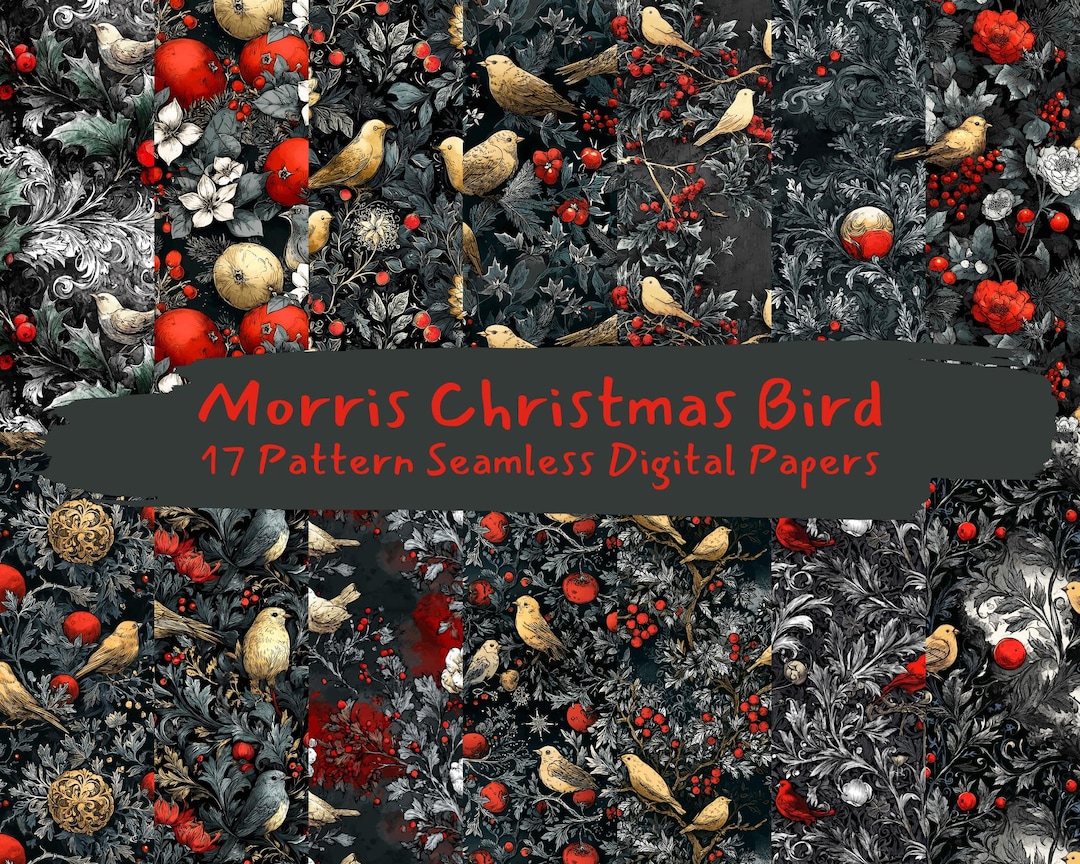 Morris Christmas Bird Pattern Seamless Digital Papers - Printable ...