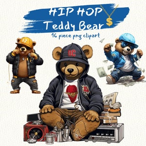 Hip Hop Teddybär, Musik Kultur, Cooles Tshirt, Web, digital druckbare Clip Art im PNG-Format, sofortiger Download für kommerzielle Nutzung