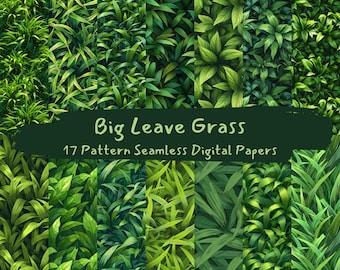 Papiers numériques sans couture avec motif herbe grand congé - téléchargement immédiat sur papier scrapbooking imprimable, usage commercial, 300 dpi