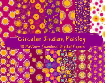 Circular Indian Paisley  Pattern Seamless Digital Papers - printable scrapbook paper png instant download commercial use 300dpi