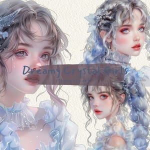Dreamy Crystal Girls afdrukbare clipart, png-formaat, transparante achtergrond, instant download, commercieel gebruik, 300 dpi