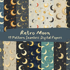 Retro Moon Pattern Seamless Digital Papers - printable scrapbook paper png instant download commercial use 300dpi