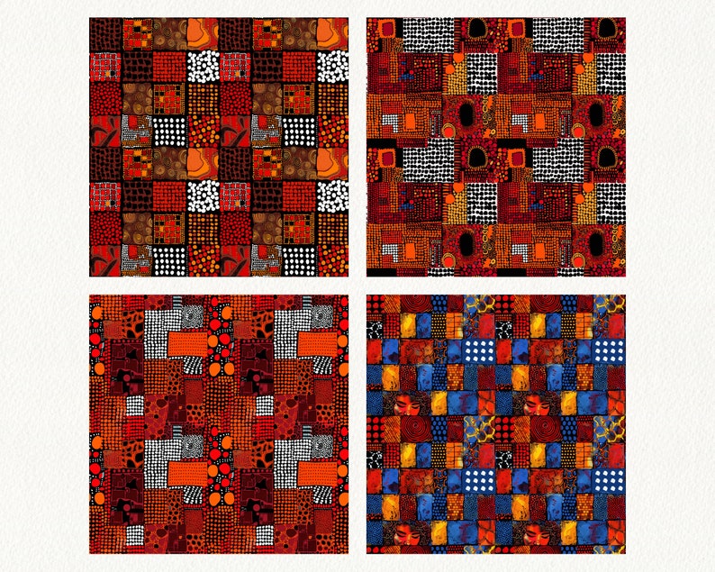 Patchwork Afro Pattern Seamless Digital Papers - printable scrapbook paper instant download, commercial use, 300dpi image 3