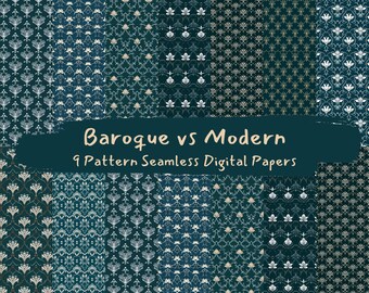 Baroque vs Modern Pattern Seamless Digital Papers - printable scrapbook paper instant download, commercial use, 300dpi