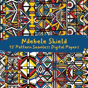 Ndebele Shield Pattern Seamless Digital Papers - printable scrapbook paper instant download, commercial use, 300dpi