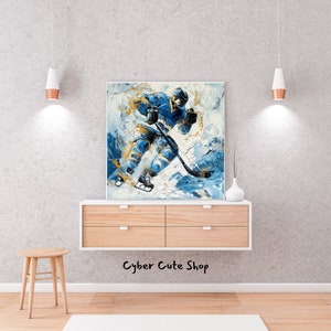 Dynamic Rush: Intense Hockey Player Digital Art - Printable Wall Decor, Instant Download, Sports Action Home Office Decor