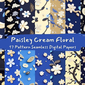 Paisley Cream Floral Pattern Seamless Digital Papers - printable scrapbook paper png instant download commercial use 300dpi