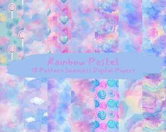Rainbow Pastel Pattern Seamless Digital Papers - printable scrapbook paper png instant download commercial use 300dpi