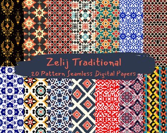 Zelij Traditional Pattern Seamless Digital Papers - printable scrapbook paper instant download for commercial use, 300dpi Zelij Traditional Pattern Seamless Digital Papers - printable scrapbook paper instant download for commercial use, 300dpi