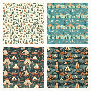 Camping Adventure Pattern Seamless Digital Papers - Printable Scrapbook ...