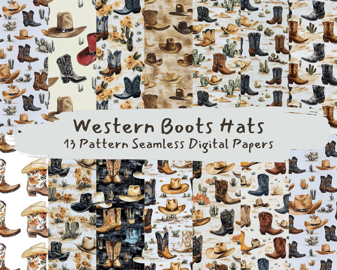 Western Boots Hats Pattern Seamless Digital Papers - Printable ...