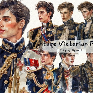 Vintage Victorian Prince digital printable clipart bundle in PNG format transparent background instant download for commercial use