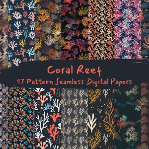 Coral Reef Pattern Seamless Digital Papers - printable scrapbook paper instant download for commercial use, 300dpi