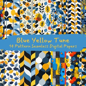 Blue Yellow Tune Pattern Seamless Digital Papers - printable scrapbook paper instant download, commercial use, 300dpi