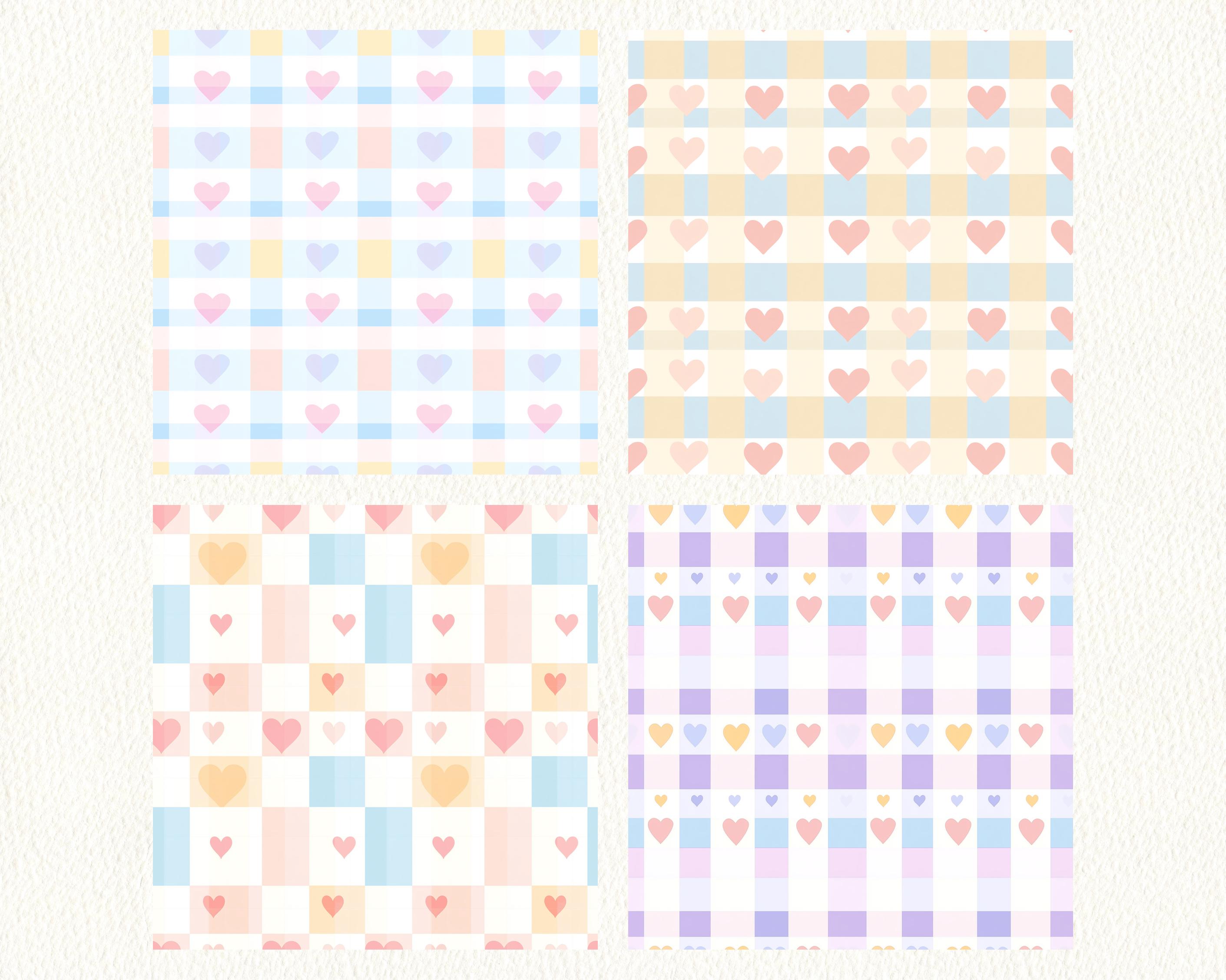 Pastel Gingham Hearts Pattern Seamless Digital Papers - Printable ...