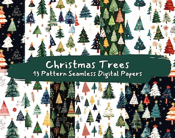Christmas Trees Pattern Seamless Digital Papers - printable scrapbook paper png instant download commercial use 300dpi