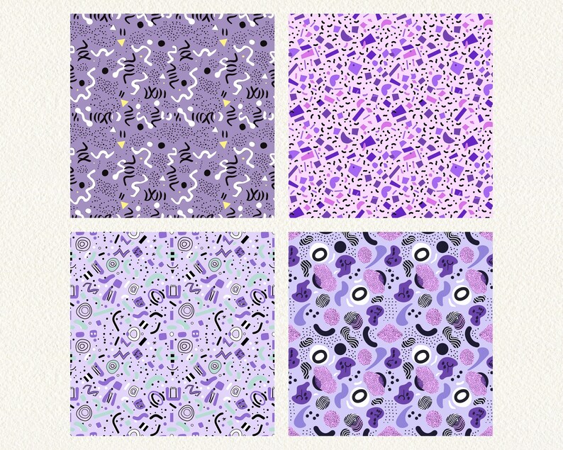 Purple Memphis Pattern Seamless Digital Papers - Printable Scrapbook ...