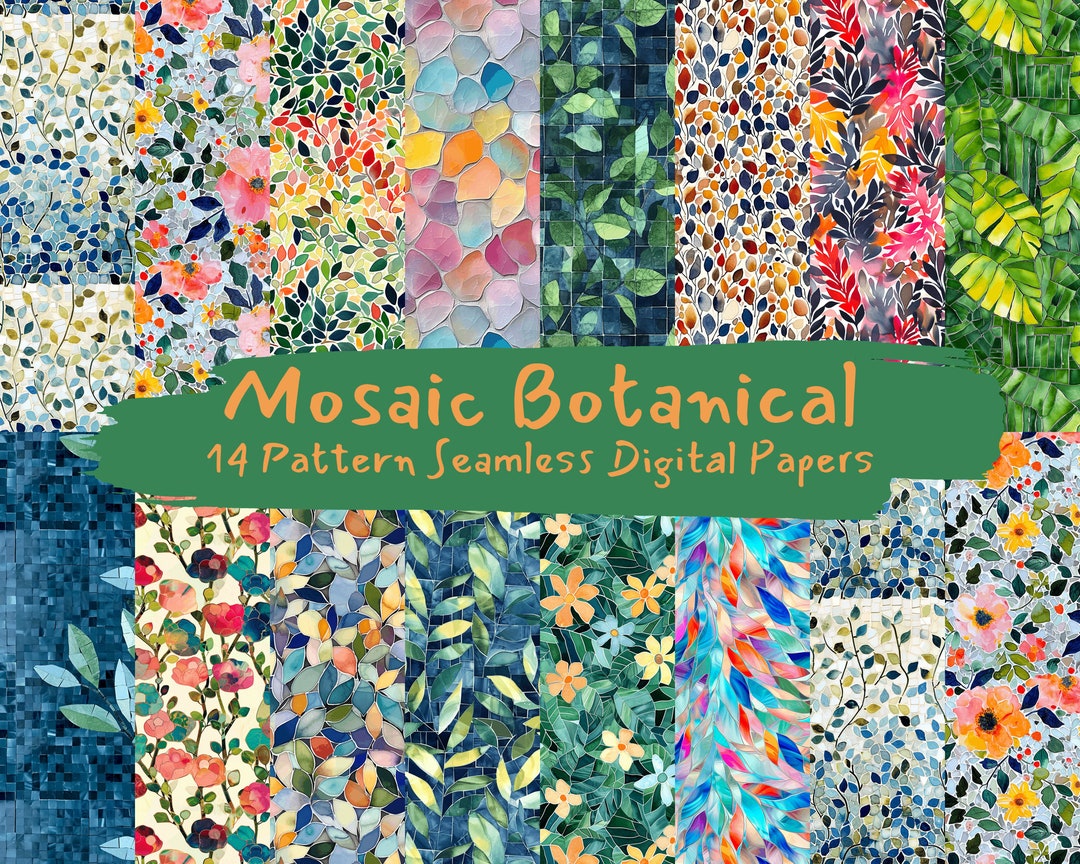 Mosaic Botanical Pattern Seamless Digital Papers - Tile Patterns ...