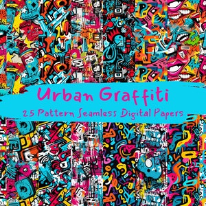 Urban Graffiti Pattern Seamless Digital Papers - tile patterns printable scrapbook paper instant download for commercial use, 300dpi