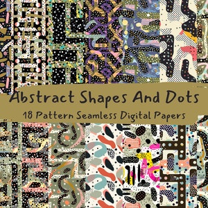Abstract Shapes And Dots Pattern Seamless Digital Papers - printable scrapbook paper instant download, commercial use, 300dpi