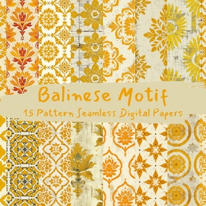 Balinesiska motivmönster sömlösa digitala papper - kakelmönster utskrivbara scrapbookingpapper direktnedladdning för kommersiellt bruk, 300 dpi