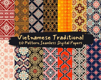 Vietnamese Traditional Pattern Seamless Digital Papers - printable scrapbook paper instant download for commercial use, 300dpi