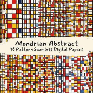 Mondrian Abstract Pattern Seamless Digital Papers - printable scrapbook paper png instant download commercial use 300dpi