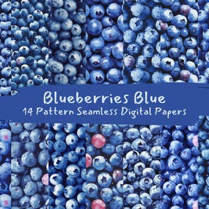 Blueberries Blue Pattern Seamless Digital Papers - printable scrapbook paper png instant download commercial use 300dpi