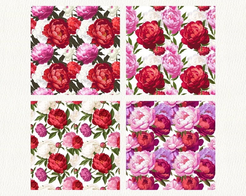 Beautiful Peonies Pattern Seamless Digital Papers - Printable Scrapbook ...