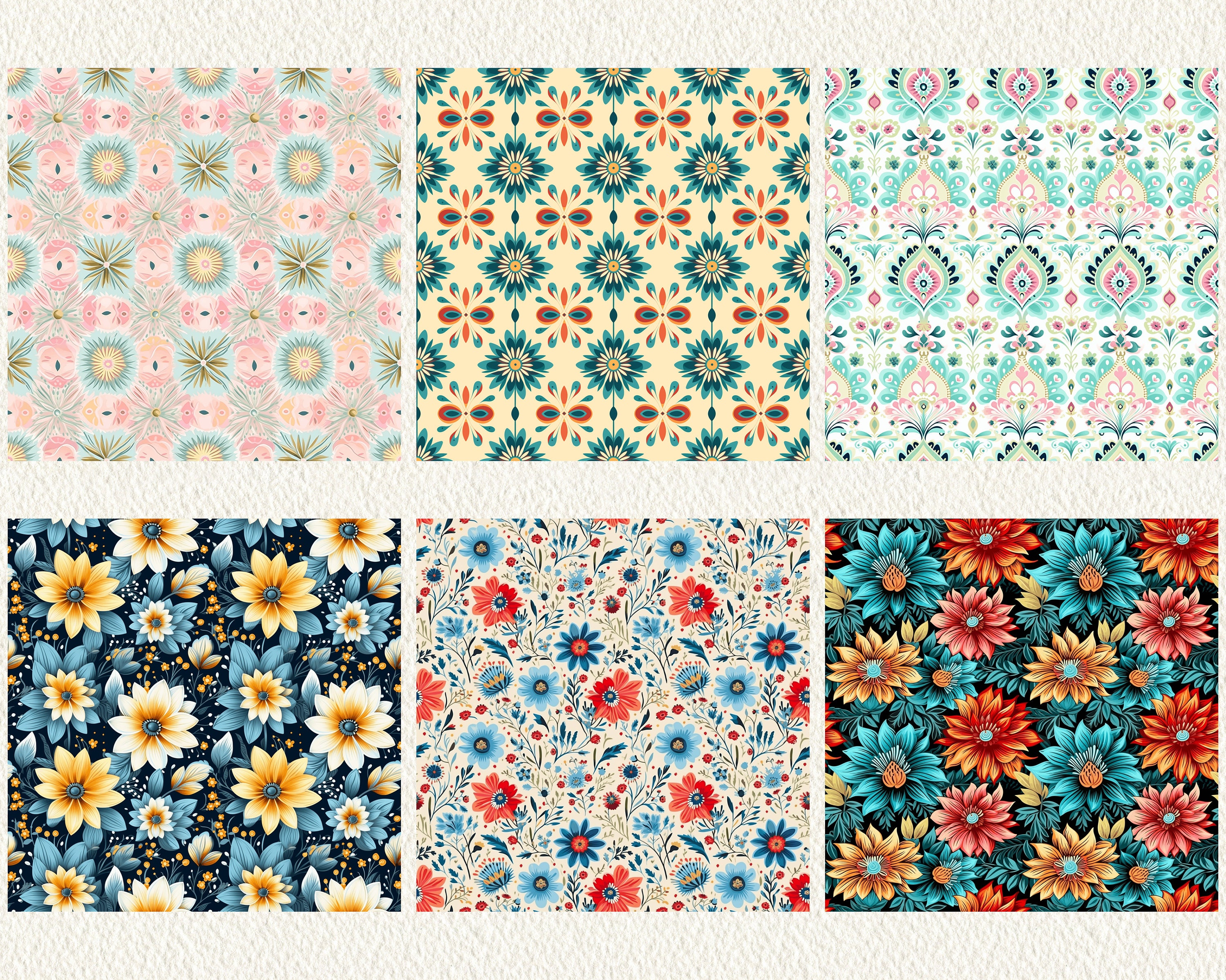 Boho Flower Ethnic Pattern Seamless Digital Papers - Tile Patterns ...