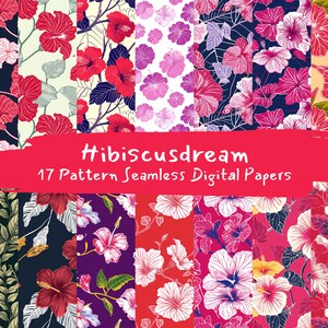 Hibiscusdream Pattern Seamless Digital Papers - printable scrapbook paper instant download, commercial use, 300dpi
