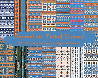 Geometric Tribal Stripes Pattern Seamless Digital Papers - printable scrapbook paper instant download, commercial use, 300dpi