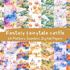 Fantasy fairytale castle Pattern Seamless Digital Papers - printable scrapbook paper png instant download commercial use 300dpi