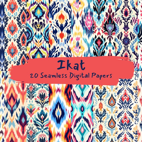 Ikat Pattern Seamless Digital Papers - tile patterns printable paper instant download for commercial use, Indonesia style, 3600x3600px