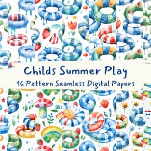Childs Summer Play Pattern Seamless Digital Papers - printable scrapbook paper png instant download commercial use 300dpi