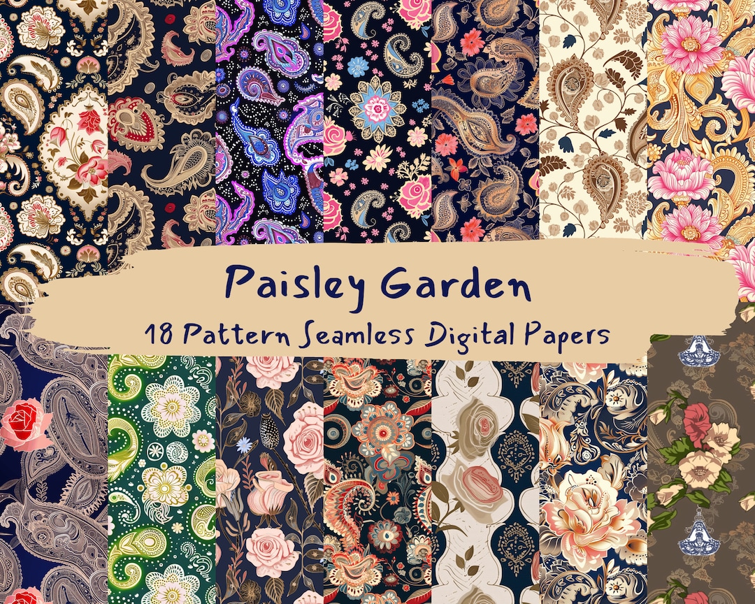 Paisley Garden Pattern Seamless Digital Papers - Printable Scrapbook ...