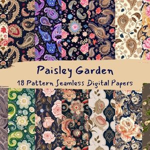 Paisley Garden Pattern Seamless Digital Papers - printable scrapbook paper instant download, commercial use, 300dpi