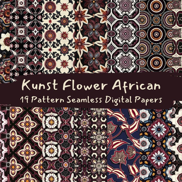 Kunst Flower African Pattern Seamless Digital Papers - printable scrapbook paper instant download, commercial use, 300dpi