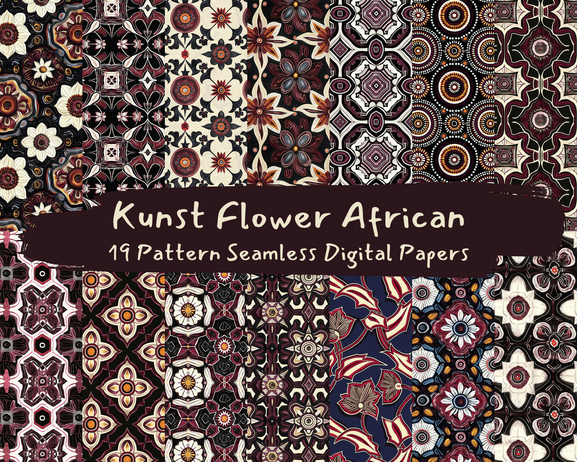African Patterned Paper Kunst Flower African Pattern Seamless Digital Papers - Printable ...