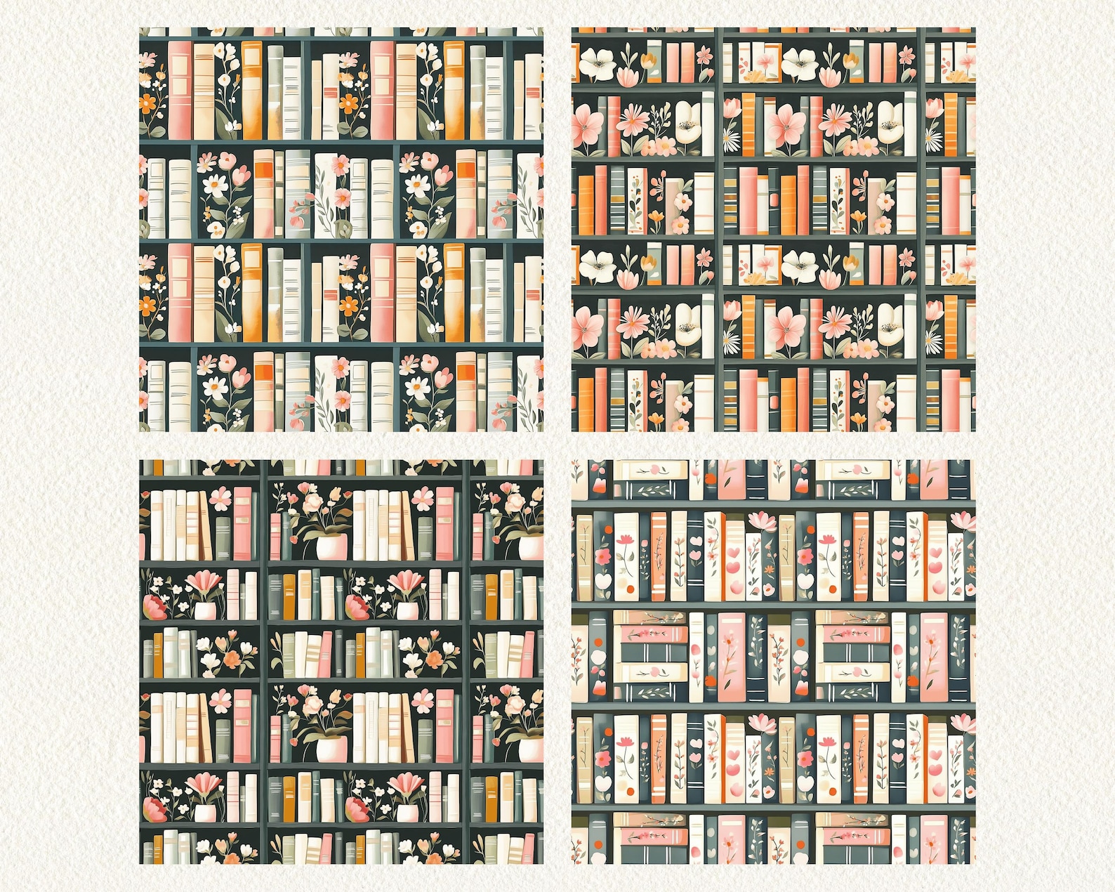 Cottagecore Books Pattern Seamless Digital Papers - Printable Scrapbook ...