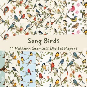 Song Birds Pattern Seamless Digital Papers - printable scrapbook paper png instant download commercial use 300dpi