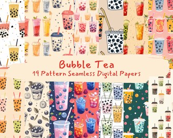 Bubble Tea Pattern Seamless Digital Papers - printable scrapbook paper instant download, commercial use, 300dpi