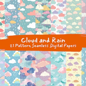 Papeles digitales sin costuras con patrón de nubes y lluvia - descarga instantánea de papel de álbum de recortes imprimible, uso comercial, 300 ppp