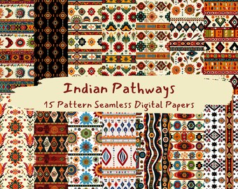 Indian Pathways Pattern Seamless Digital Papers - Téléchargement instantané de papier de scrapbooking imprimable, usage commercial, 300 dpi
