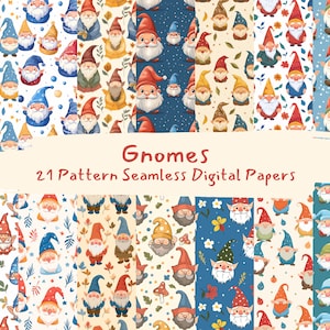 Gnomes Pattern Seamless Digital Papers - printable scrapbook paper instant download, commercial use, 300dpi
