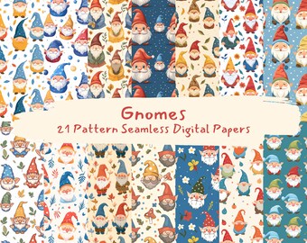 Gnomes Pattern Seamless Digital Papers - printable scrapbook paper instant download, commercial use, 300dpi