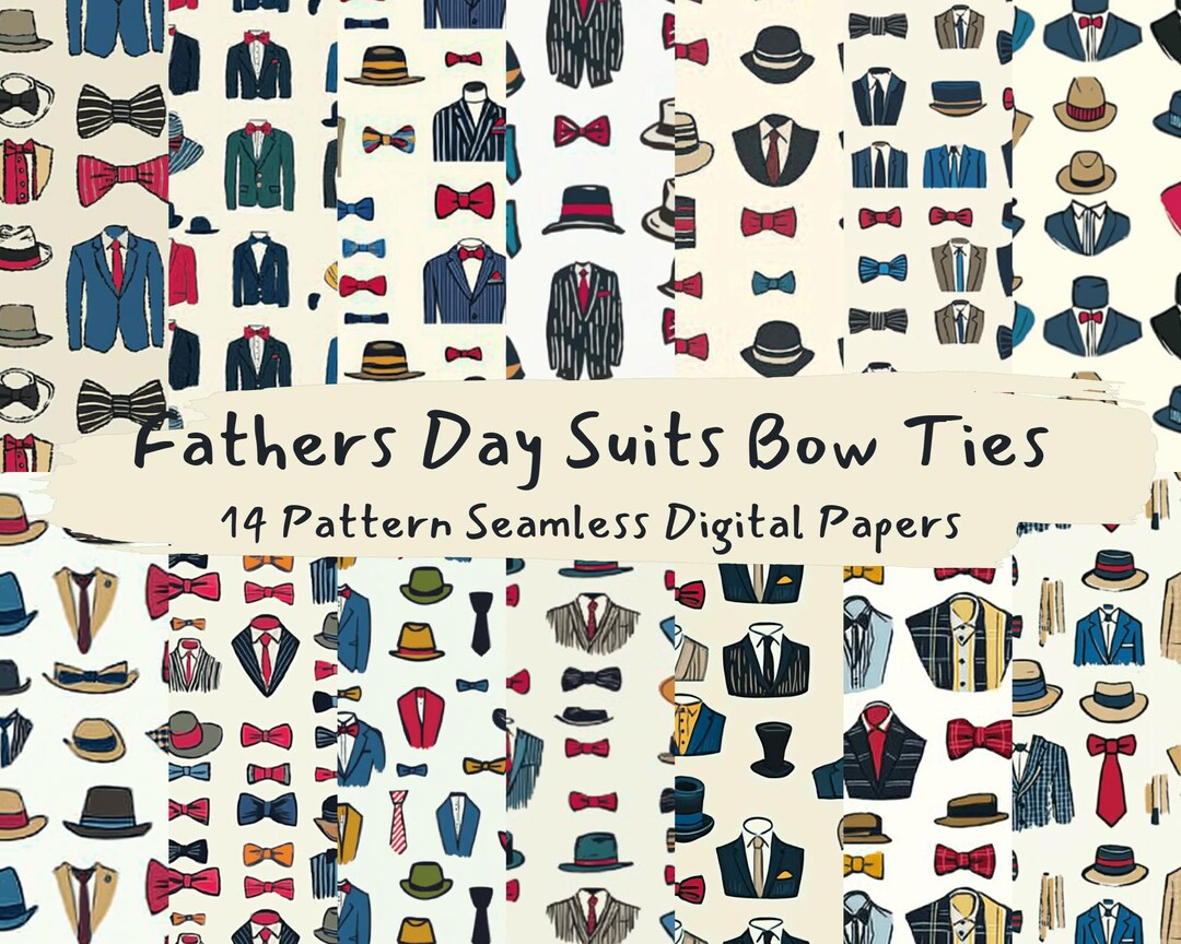 Fathers Day Suits Bow Ties Pattern Seamless Digital Papers - Printable ...